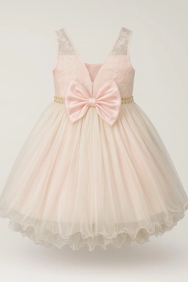 Vestido de fiesta de tul de encaje rosa marfil princesa americana para niñas lazo con cuentas nuevo con etiquetas Foto 2 de 4