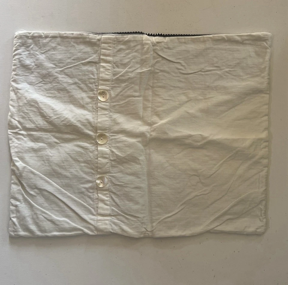 CRATE & BARREL Cotton White/Black Embroidered Pillow Cover 20" x 26" (Pre-Owned) - Image 4 of 4