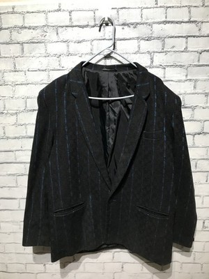 Kads, Men 40, Black/Blue Striped 20% Wool Textured Long Sleeve Blazer/Jacket