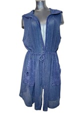 Chalet Et Ceci Chaleco de Malla Mujer Azul Sin Mangas Cárdigan con Capucha Lagenlook Plumero