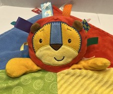 Taggies Plush Patchkin Lion Colorful Lovey 14 Security Blanket W/ Sensory Tags