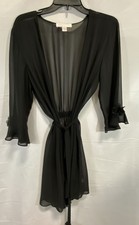 Oscar de la Renta Pink Label Women's Sheer Lingerie Robe Black Ruffle Trim M