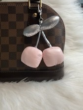 Cherry Bag Charm Keychain Fruit Purse Pendant Pink Silver Handmade Birthday Gift