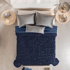 Budapest Navy Blue Comforter Set - Jacquard Relief Texture - Queen/King Size Bed