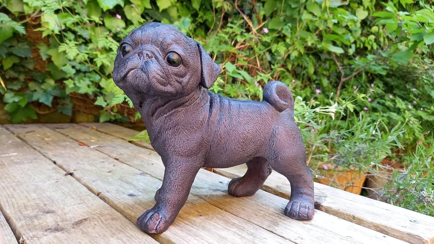 Inspirational Gifting Bronze Pug Dog Garden Sculpture Ornament Decor - Polystone Resin - 1 - Image 2