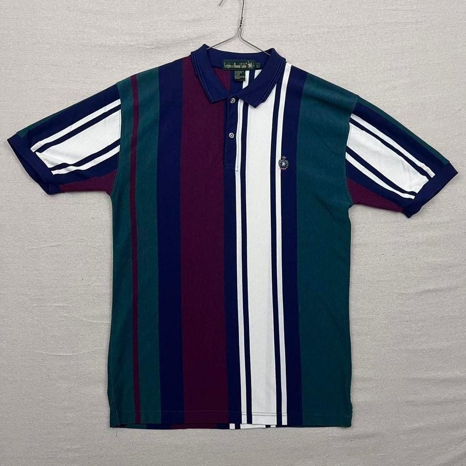 Vintage Knights of Round Table Multicolor Striped Retro Polo Shirt