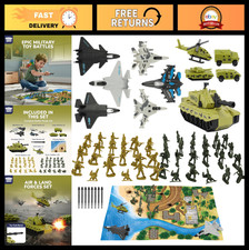 Army Men Toy Set with Vehicles - Green Plastic Soldiers Action Figures for Kids