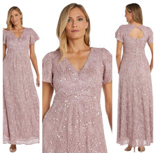 R M Richards Sequin Gown 12 Mauve Pink Formal Wedding Guest Gala NEW