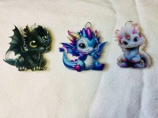 Cute Fantasy Baby Dragon Necklace Pendants Colorful Rainbow Black White Dragons