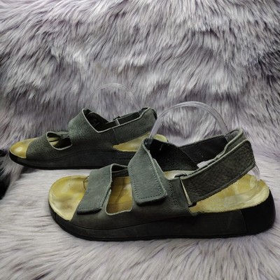 Ecco Leather Sandals Mens Size 44 10-10.5 Grey Hook Loop Adjustable Straps Yucatan Sandals – COMFORT ONE SHOES main image 3