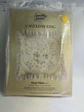 Vintage Something Special Candlewicking Heart Pillow 14x14 80137 Lace Eyelet Tri
