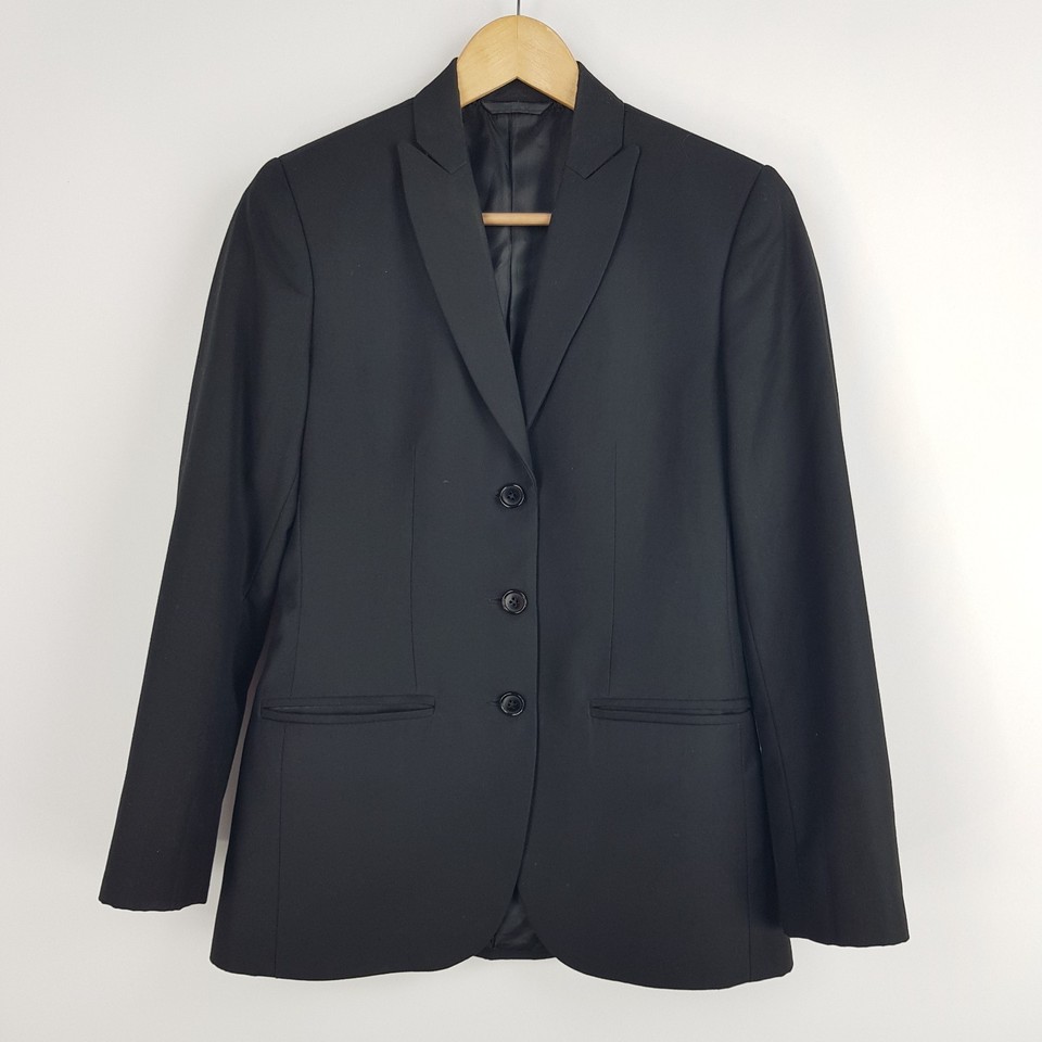 Womens Size 8- 10 Black Classic Fit Button Up Fitted Blazer Jacket Lined