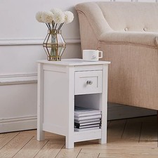 White Compact MDF Side End Table with Drawer & Open Storage Cabinet Multi