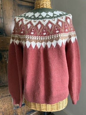 Fat Face Riley rot grün weiß Fair Isle Pullover Gr. 8 Grobstrick weich