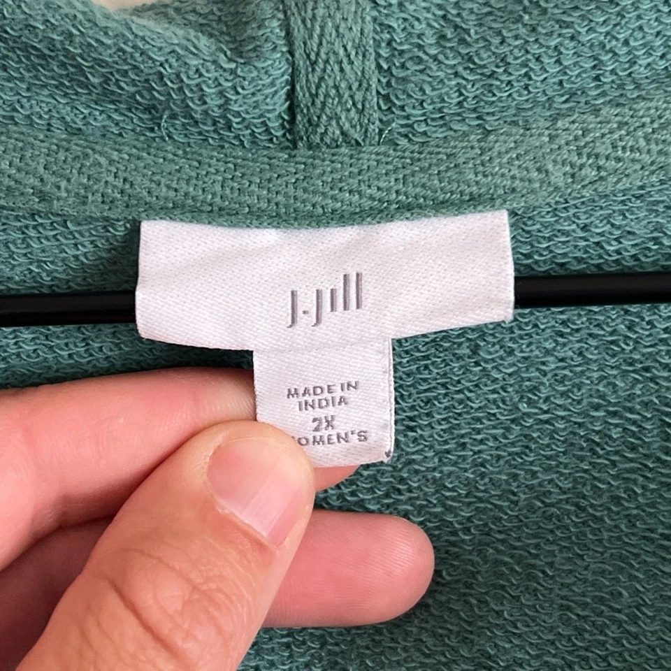 J Jill 100% Cotton Lace Up Chest Hooded Sweatshirt Hoodie Plus Size 2X Green - Imagem 4 de 4
