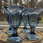 Anchor Hocking Light Blue Tulip Ice Cream Sundae Glasses Set of 4 Vintage