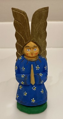 VTG Signed Marian Murat Angel Hand Carved Wood  Figurine ~ Poland - Folk Art