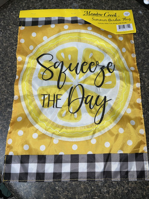 Meadow Creek Summer Appliqué  Garden Flag Squeeze The Day Lemon Checks And Dots