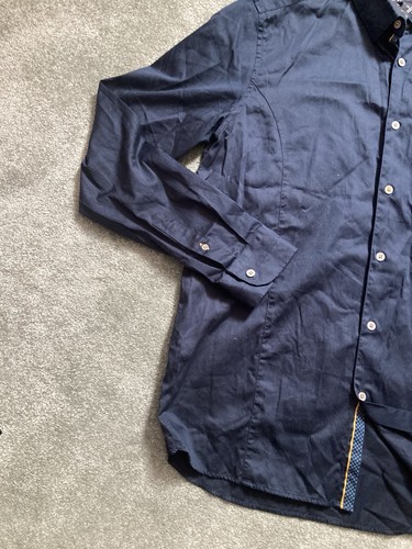 Ted Baker Mens XL Size (5) Dark Blue Shirt with Graphic Collar & Button Line NEW - Picture 9 of 12