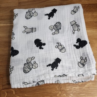 Bebe Au Lait Muslin Baby Swaddle Blanket Potted Cactus Plants Black Gray White