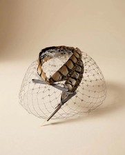 1950s Feather Fascinator Birdcage Veil Hat Black Brown Feather Cocktail