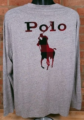 Polo Ralph Lauren XL Gray Buffalo Check Big Pony Long Sleeve Tshirt 