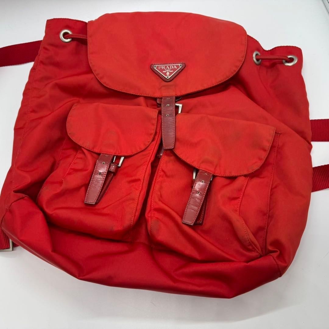 PRADA Tessuto Nylon Drawstring Backpack Red Authe… - image 11