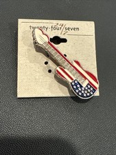 USA America Guitar Pin Flag Music Hat Tac Backpack Flair Red White Blue Flag