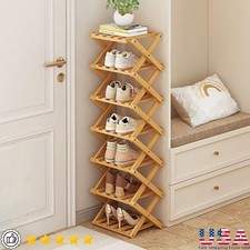 Bamboo Shoe Rack Foldable Space Saving Freestanding Organizer Multi Tier Shelf