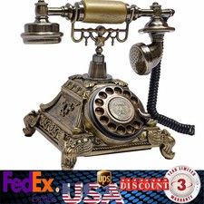 Antique Vintage Handset Old Telephone European Style Rotary Dial Phone Gold New