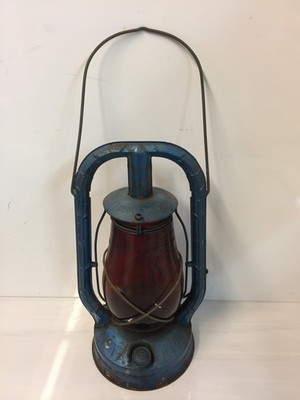 Vintage Dietz Monarch Petroleum Laterne blau rot Glaskugel Syrakus NY USA