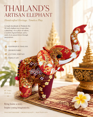 Elephant Red Gold Stuffed Cotton Fabric Flower Printed Thai Made 10''  Ñ16