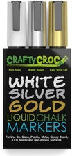 Metallic Chalk Markers, Gold Silver White - 3 Pack, Medium Tip 6Mm, Wet Erase fo