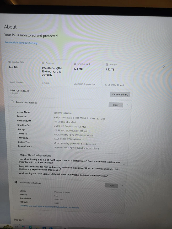 HP Pavilion 510-p137cb, 2.2 GHz, Intel® Core™ i5, 12 GB, 2 TB, DVD Super Multi  - Image 4 of 4