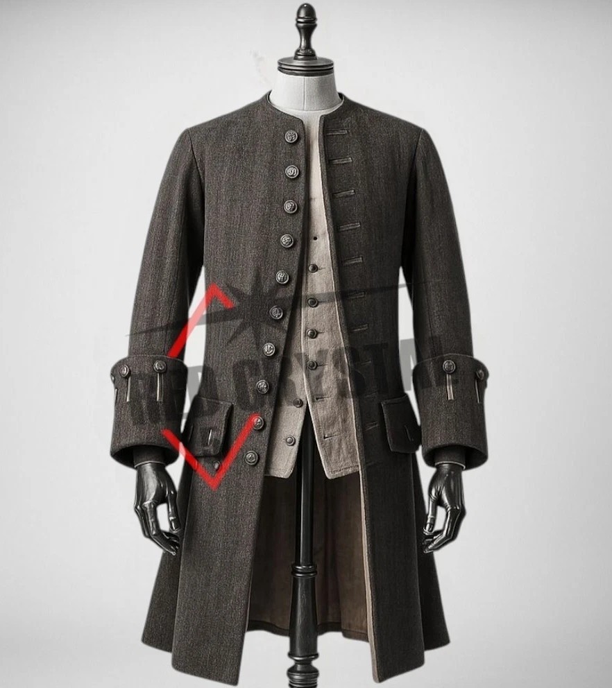 Abrigo negro militar colonial del siglo XVIII para hombre traje de levita abrigo envío rápido