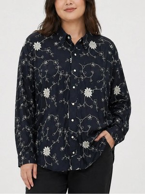 Panhandle B&D Women s Blouse XXL Western Black White Floral Embroidery Snap