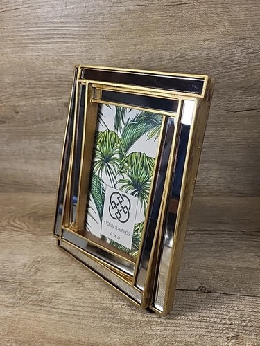 NWT Daisy Fuentes Home Gold Accent Mirrored Glam Photo Pitcture Frame 4X6" 23T - Picture 2 of 8