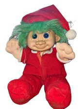 Vintage Russ Christmas Troll Baby Doll In Feetie Pajamas