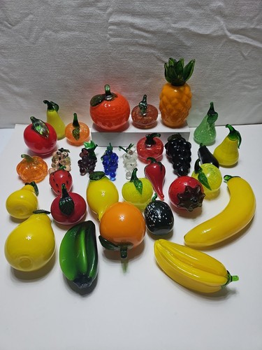 Vintage Murano Style Hand Blown Glass Fruit Vegetable Lot 29 Pc Mid Century MCM