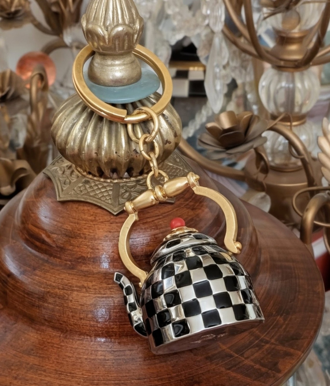 Mackenzie Childs Miniature Tea Kettle Key Chain
