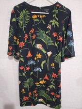 Ann Taylor Botanical Floral Print Back Tie Flutter Sleeve Black Midi Dress 14
