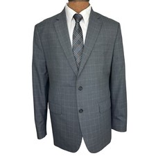 Banana Republic Blazer Jacket Mens 44R Windowpane Plaid Grey Casual