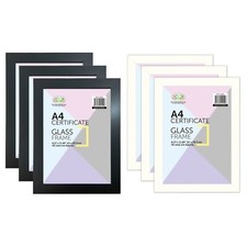 Pack of 3 Black and White A4 Glass Photo Frame With Stand Graduation Certificate