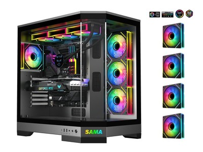 Sama 3021-Black Dual USB3.0 and Type C Tempered Glass ATX Full Tower Gaming