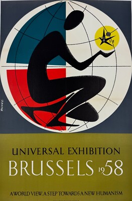 Universal Exposition 1958 Brussels Poster by Richez Worlds Fair Ad Linen Backed