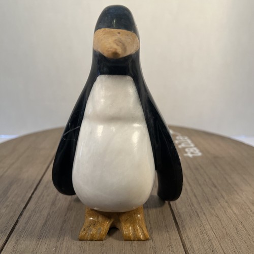 "Pingüino único tallado en mármol de ónix blanco negro 6"" de alto 4"" de ancho, peso pesado 2 libras" - Imagen 5 de 14