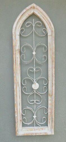 Wooden Antique Style Church WINDOW Wrought Iron Primitive Wood Gothic 37 INCH