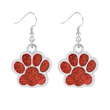 Paw Print Earrings Cute Dog Cat Animal Paw Earring Glitter Red