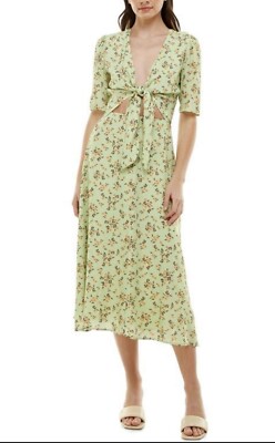 WAYF Rosalind Ditzy Floral Tie Front Midi Dress Women's XL Green Coquette  Brunch | eBay