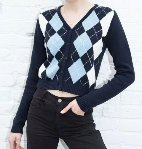 Blue Navy Argyle Cardigan | eBay